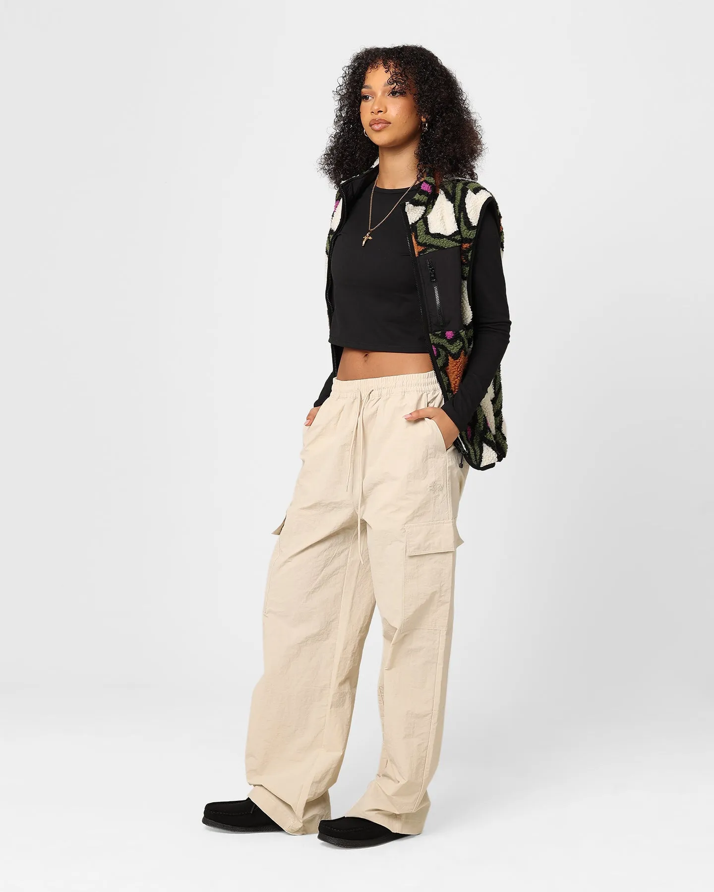 Stussy Women's Nylon Cargo Pants White Sand