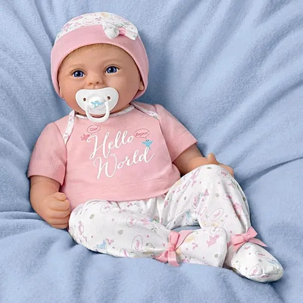 The Ashton - Drake Galleries Hello World So Truly Real® Newborn Lifelike Baby Girl Doll Weighted Fully Poseable with Soft RealTouch® Vinyl Skin by renowned Master Doll Artist Violet Parker 17-inches