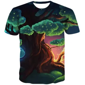 Tree T shirts Men Cartoon Tshirts Novelty Colorful Tshirts Cool Forest Tshirt Anime