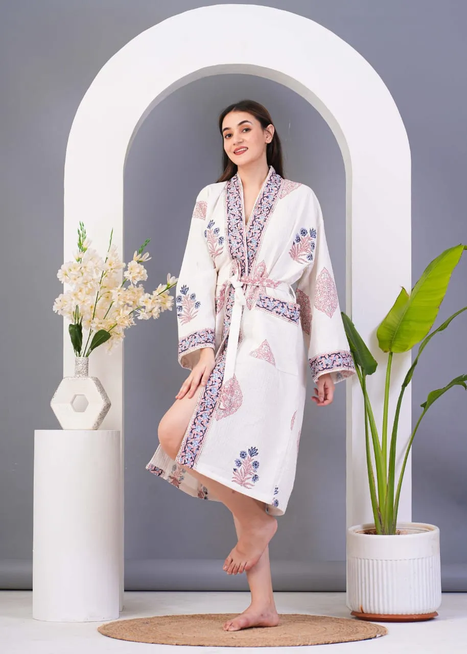 Waffle knit printed kimonos/ Robe/ Lounge Wear purple floral