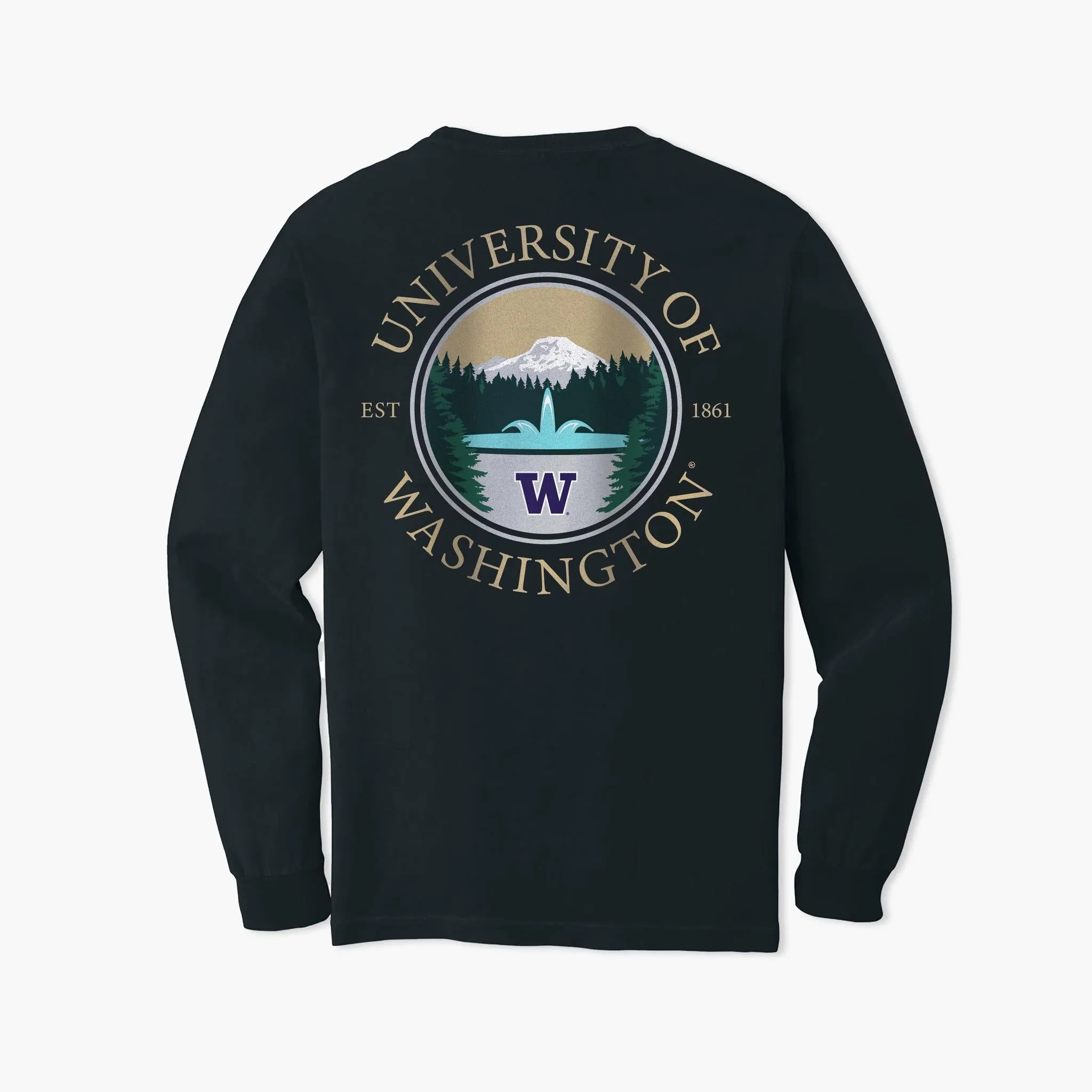 Washington Huskies Rainier Vista Black Premium Heavyweight Long Sleeve T-Shirt