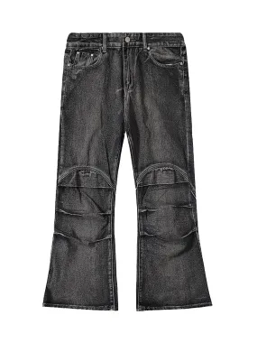 Wasteland Style Washed Distressed Pleated Flare Jeans