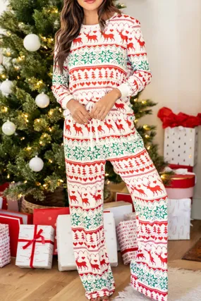 White Christmas Print Pullover and Pants Lounge Set | Long Sleeve Christmas Pajama Set | Holiday Pajama Set