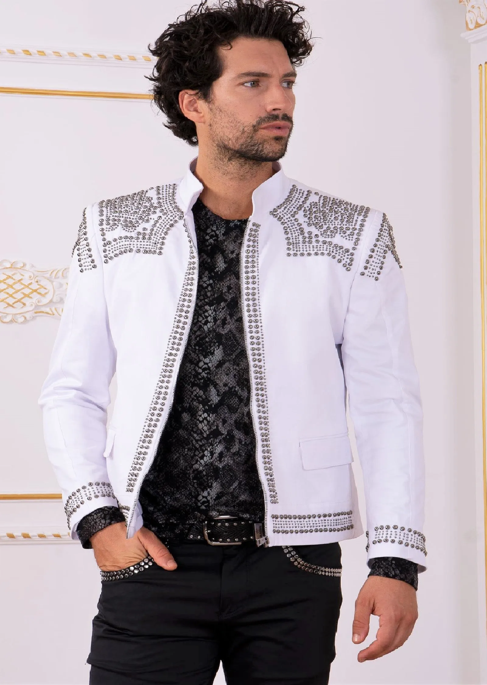 White Silver "Luxe" Studded Jacket