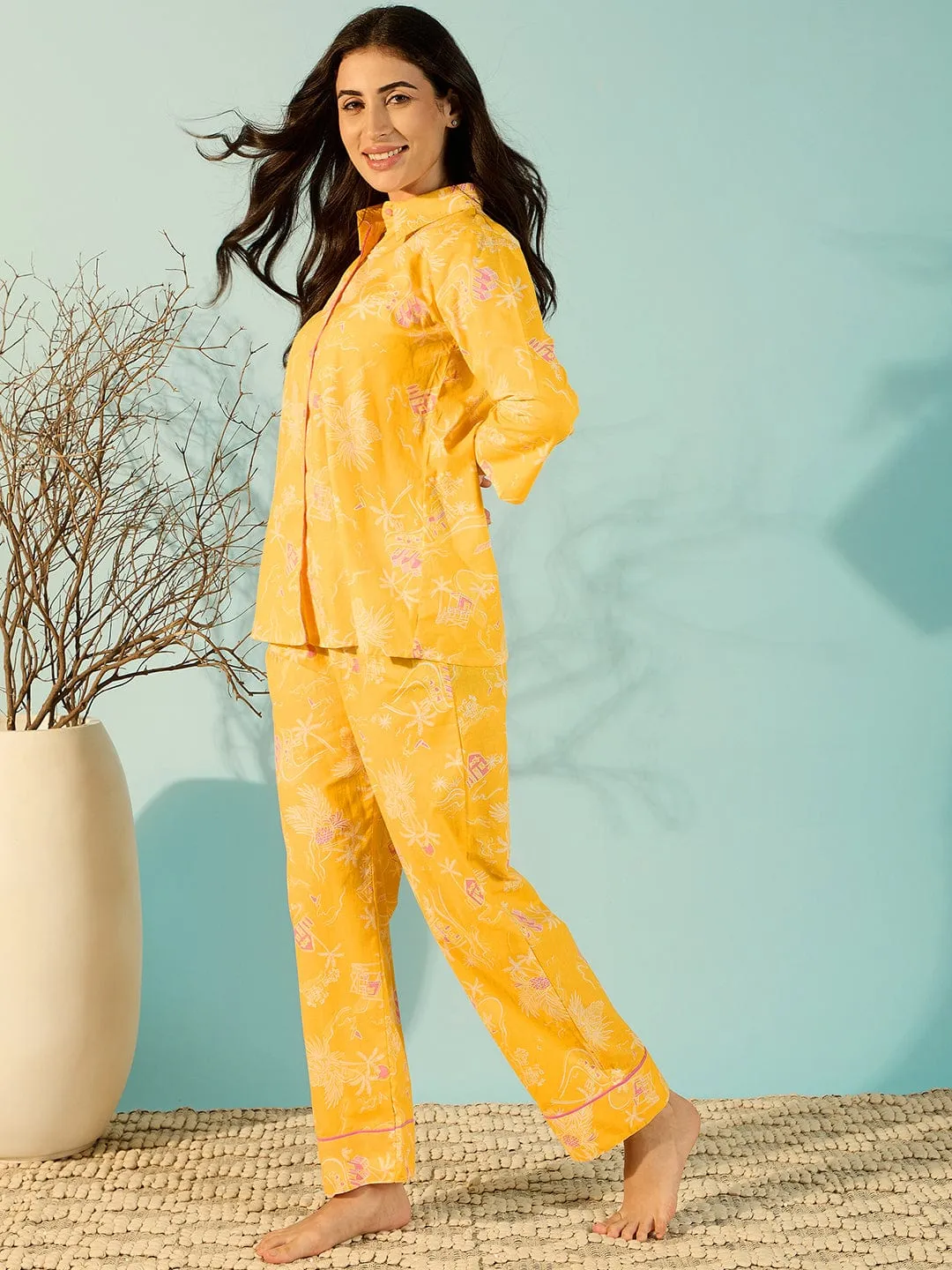 Women Radiant Yellow Relaxing Soft Cotton Pyjama Set