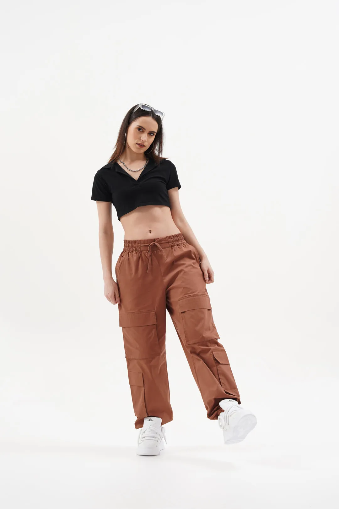 Women Snazzy Rust Parachute Pants