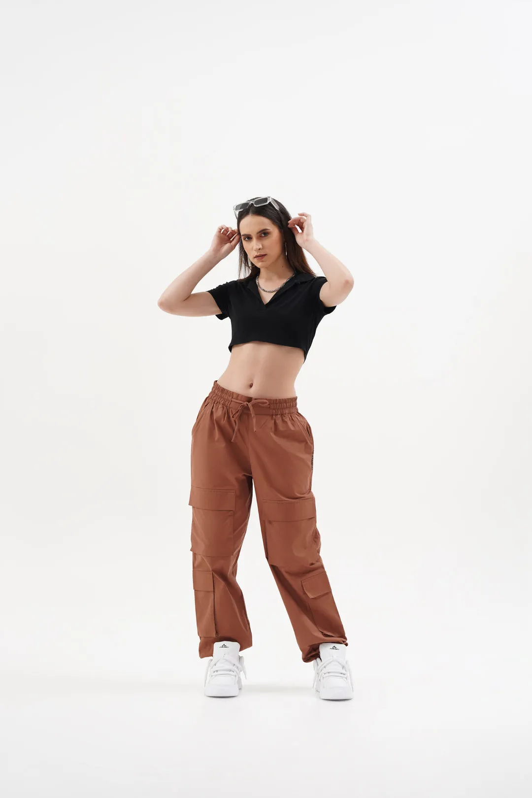 Women Snazzy Rust Parachute Pants