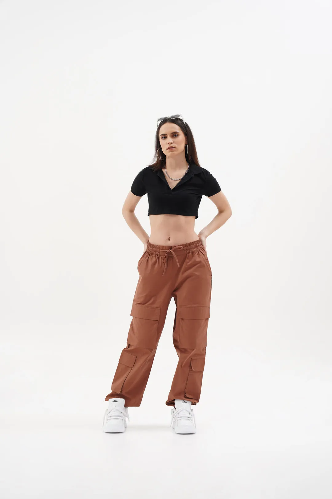 Women Snazzy Rust Parachute Pants