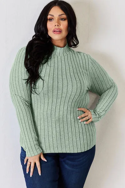 Women's Basic Bae Full Size Ribbed Mock Neck Long Sleeve T-Shirt