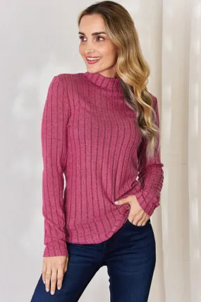 Women's Basic Bae Full Size Ribbed Mock Neck Long Sleeve T-Shirt