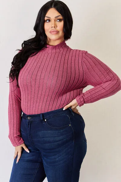 Women's Basic Bae Full Size Ribbed Mock Neck Long Sleeve T-Shirt