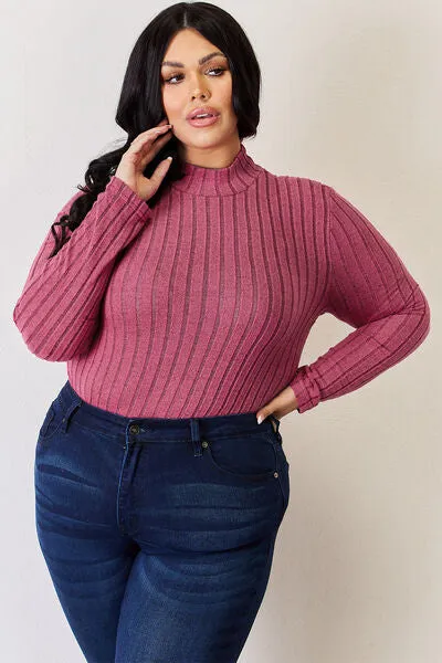 Women's Basic Bae Full Size Ribbed Mock Neck Long Sleeve T-Shirt