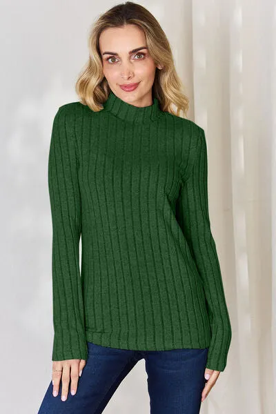 Women's Basic Bae Full Size Ribbed Mock Neck Long Sleeve T-Shirt