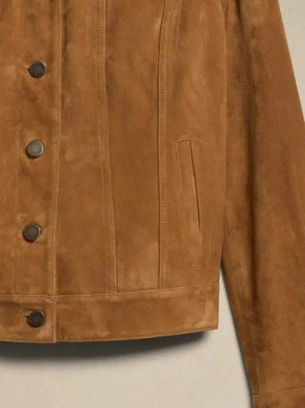 Women's Brown Suede Trucker Leather Jacket