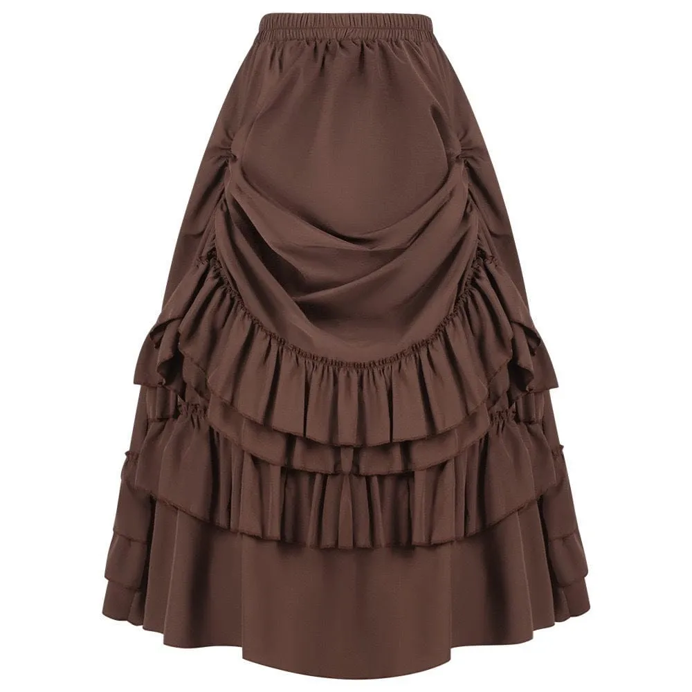 Women's Gothic Layered Ruffled Long Pleated Skirt