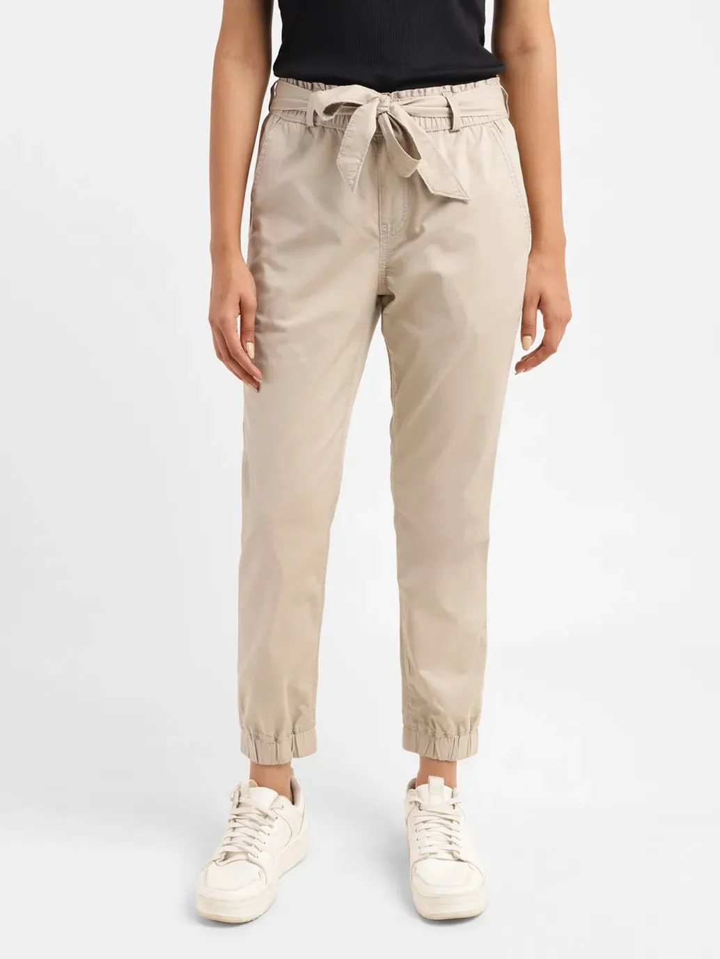 Women's High Rise Beige Regular Fit Joggers