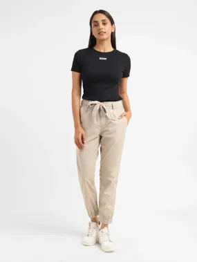 Women's High Rise Beige Regular Fit Joggers