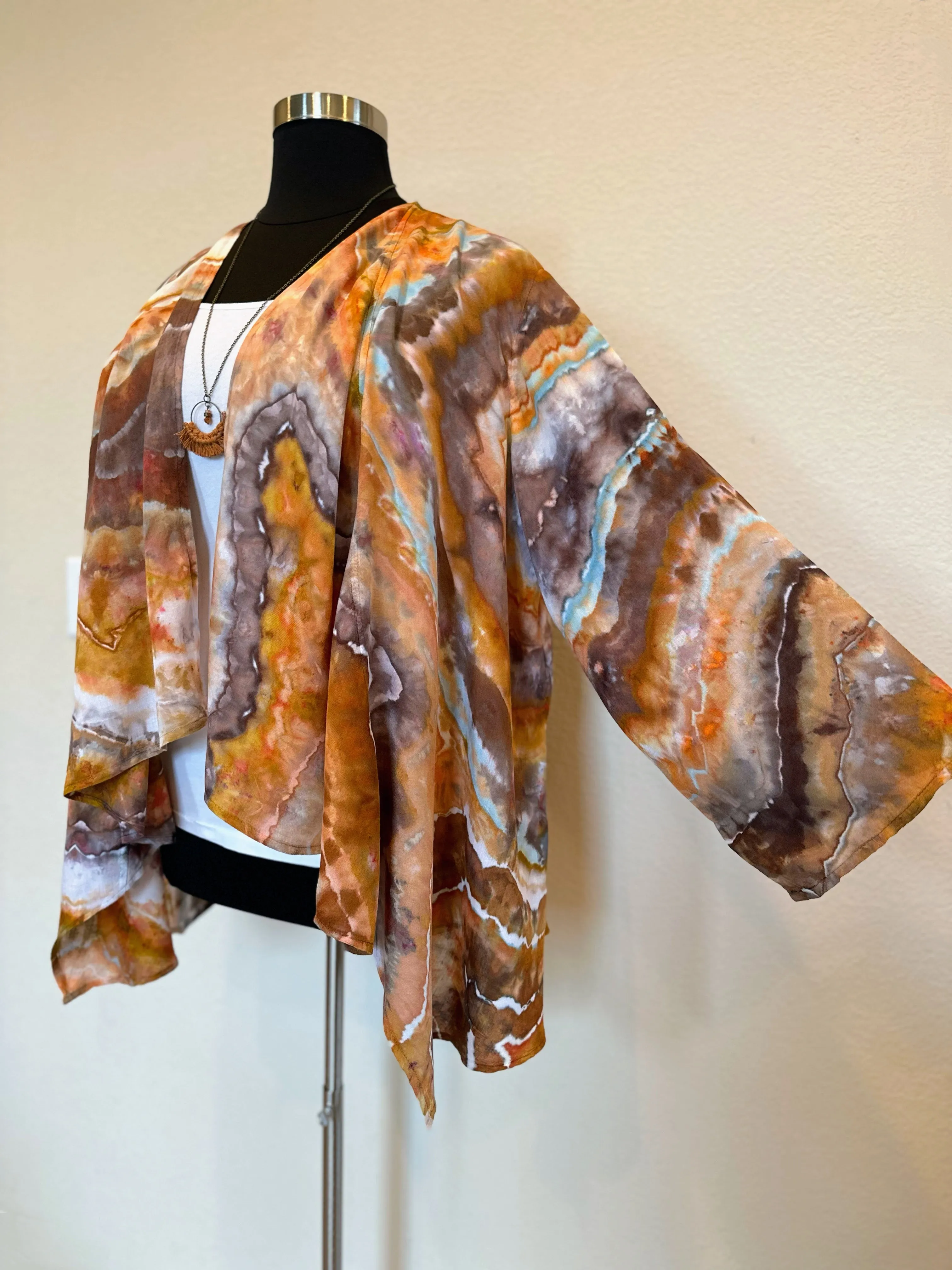 Women’s L/XL 100% Rayon Geode Waterfall Open Front Jacket in ‘Petrified Wood’