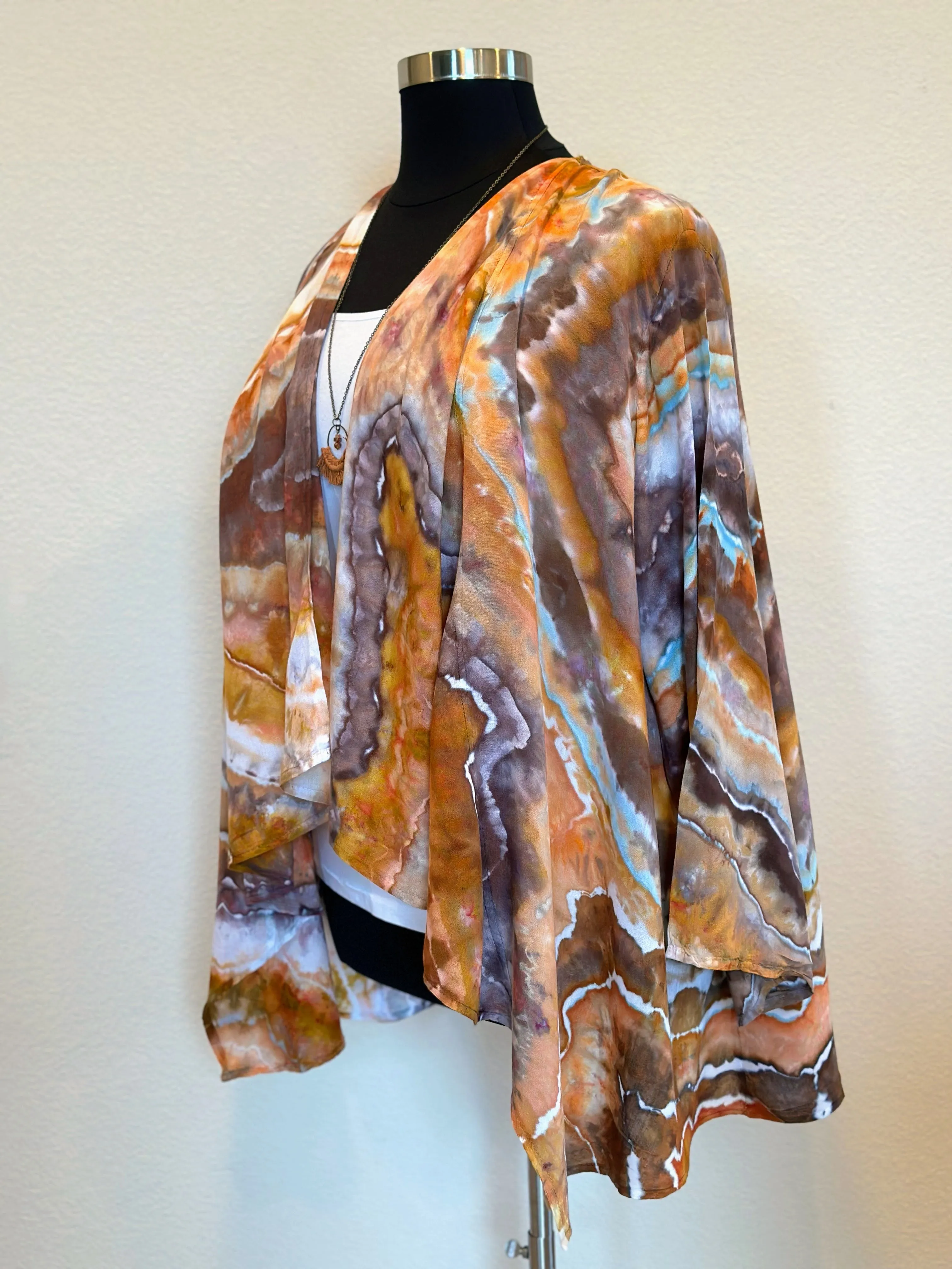 Women’s L/XL 100% Rayon Geode Waterfall Open Front Jacket in ‘Petrified Wood’