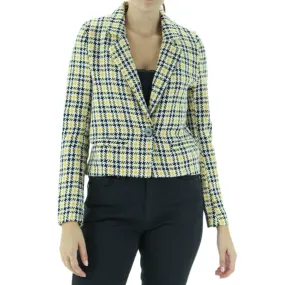 Women's Plaid Slim Fit Blazer,Black/Yellow