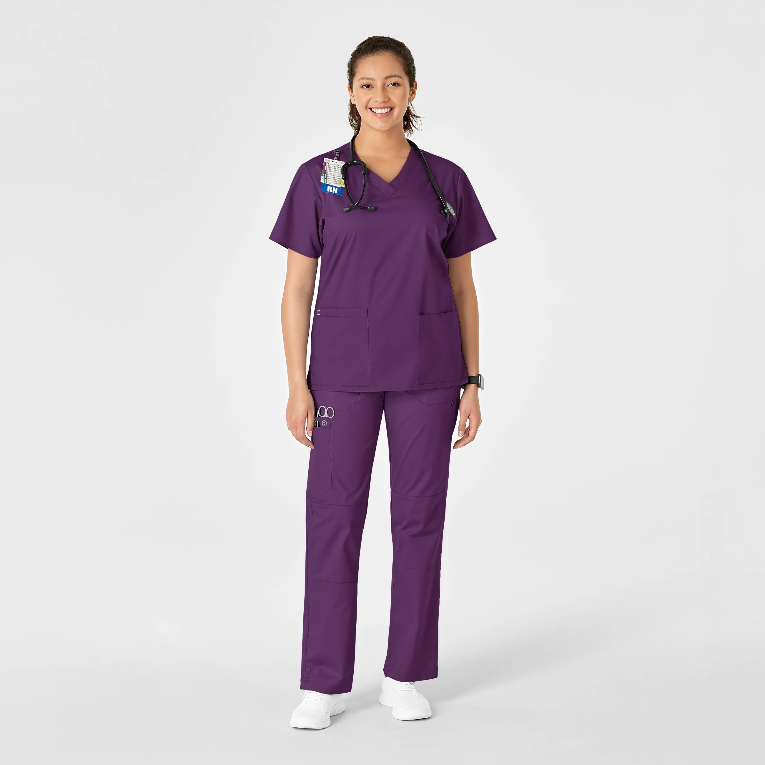 WonderWORK Women's Straight Leg Cargo Scrub Pant - Eggplant