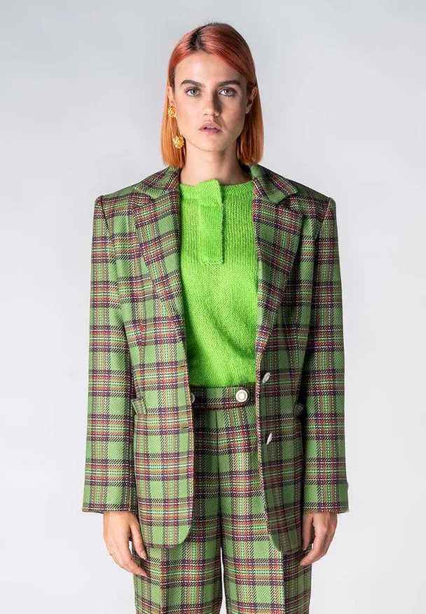 Wool Tartan Single-Breasted Blazer