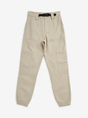 Y&F Kids Beige Pack Buckle Mid-Rise Cotton Joggers