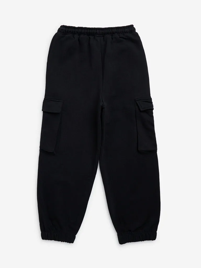 Y&F Kids Black Relaxed-Fit Mid-Rise Cargo Joggers